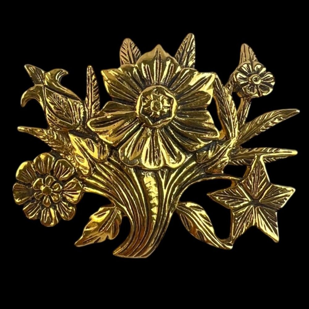 Vintage MFA Museum of Fine Arts Gold-Tone Floral Bouquet Brooch